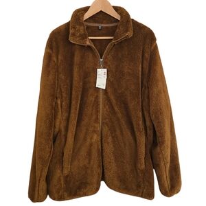 Uniqlo Fluffy Yarn Fleece Jacket Mens Size XL Brown Full Zip Pockets